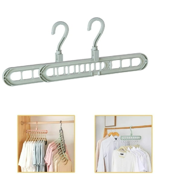 2 Pack Space Saving Hangers Clothes Hangers, Closet Organizers and Storage, Smart Space Saver Sturdy Plastic Hangers with 9 Holes for Heavy Clothes, Green
