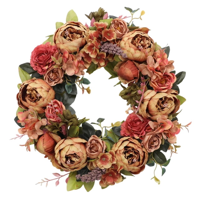 Corona de peonías artificiales para puerta de entrada, regalo decorativo para interiores y exteriores. Multi
