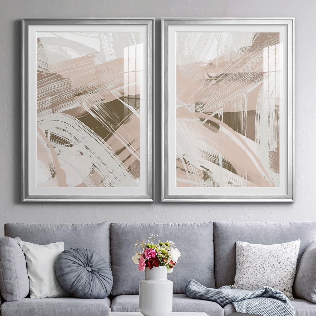 Wexford Home Earthtone Swipe I Premium Framed Print, 18.5" x 24.5" - Ready to Hang, Silver (Set of 2)