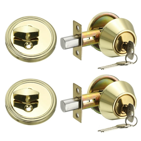 Uxcell Cylinder Deadbolt Door Lock Round Entry Front Door Handle Sets for Door Gold Tone