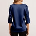thumbnail image 4 of Dressy Tops for Women 3/4 Length Sleeve Silk Satin Blouses Business Work T Shirts Loose Fit Cowl Neck Spring Summer Outfits 2026 #03Navy S, 4 of 6