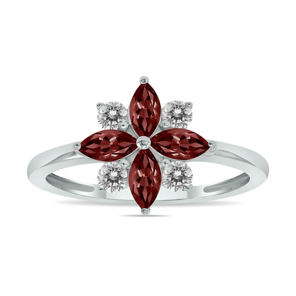SZUL Women's 3/4 Carat TW Garnet and Diamond Flower Ring in 10K White Gold