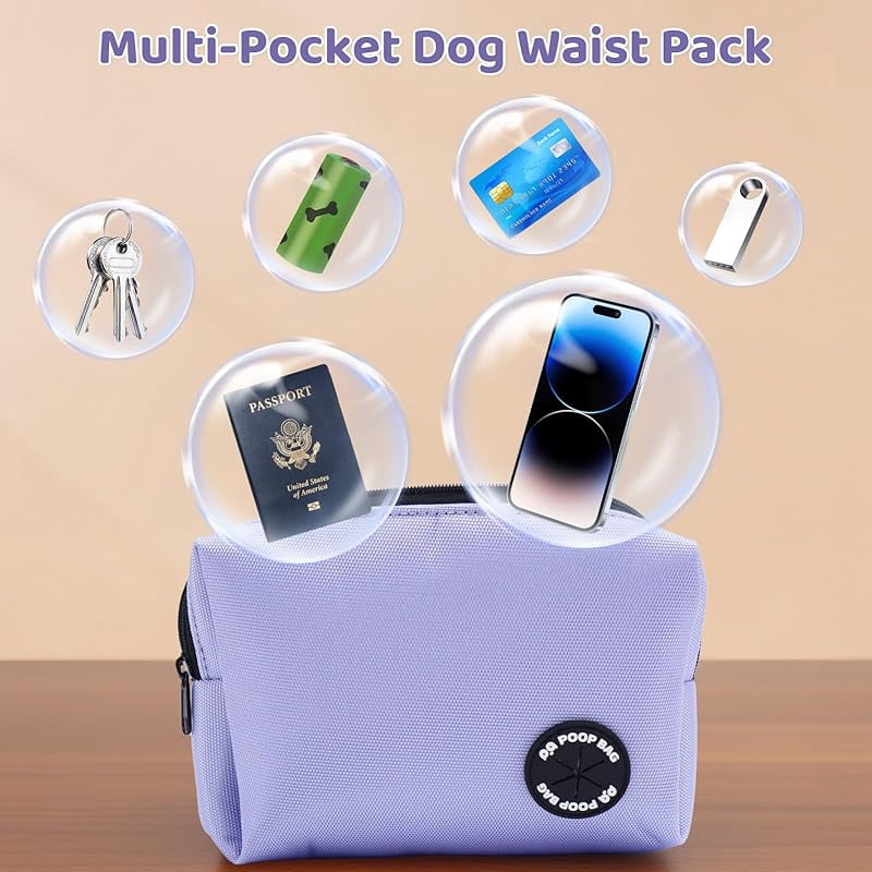 Hands Free Dog Leash with Zipper Pouch, 6-9ft Bungee Waist Leash for Medium Large Dogs Walking, Running Lead with Dual Padded Handles Car Safety Buckle for Training Jogging
