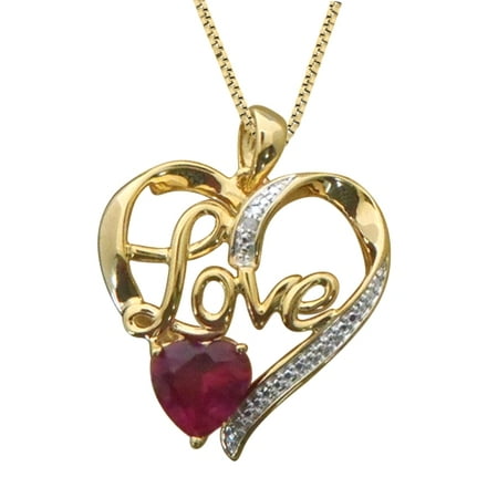 - Beautiful 2.75 Carat Heart Shaped Ruby with Natural Diamond Accent Heart Necklace In 14K Yellow Gold Plated.