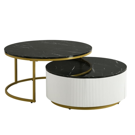 Geetinfly Nesting Coffee Table Set Of 2, 31.5 Inch Modern Round Side Tables With Drawer, Minimalist Circular Center Table For Living Room, Bedroom, And Hotel