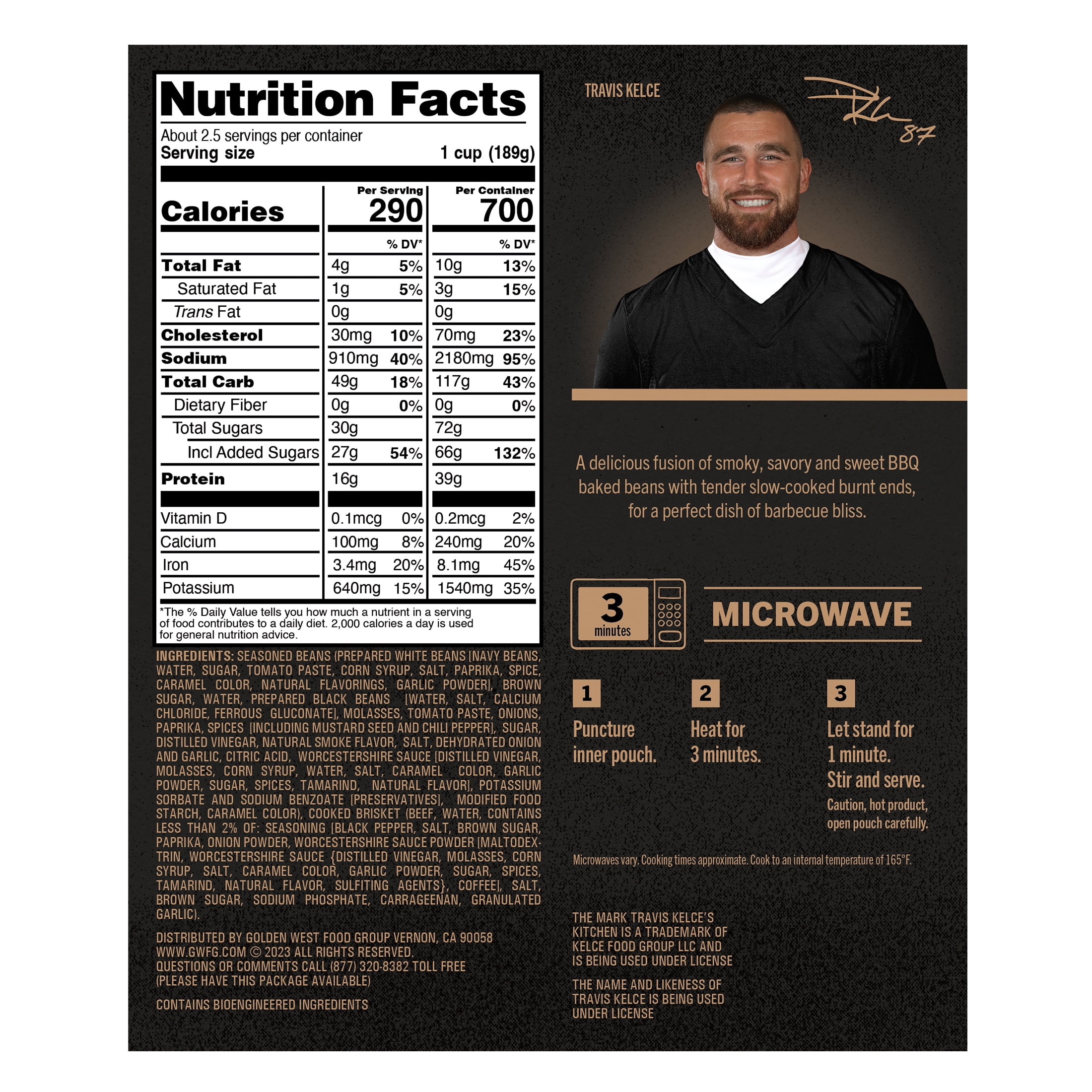 Travis Kelce's Kitchen Burnt Ends BBQ Baked Beans, Fully Cooked, Ready to Heat, 16 oz Tray, (Refrigerated)