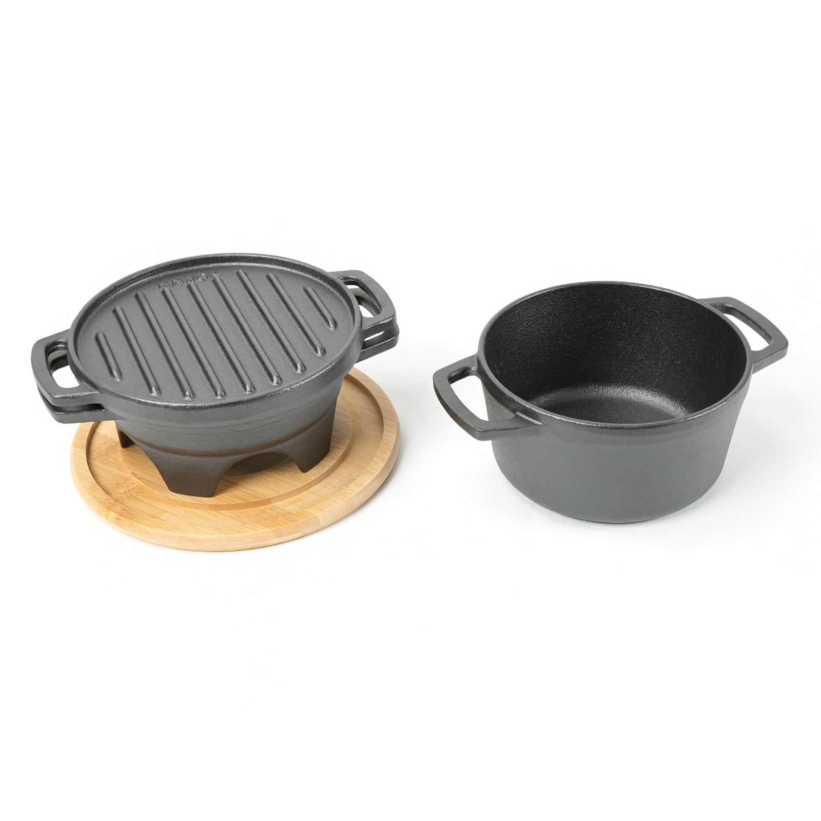 HAWOK 6 Piece Stove Set, Potable Cast Iron Charcoal Grill Stove with 1QT Dutch Oven, with Multipurpose Lid, Five-Leg Buffet Tray, Multipurpose Mini BBQ Stove Set