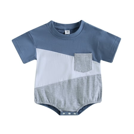 

Baby Summer Romper Short Sleeve Contrast Color Patchwork Bodysuit Infant Clothes（0-24Months）