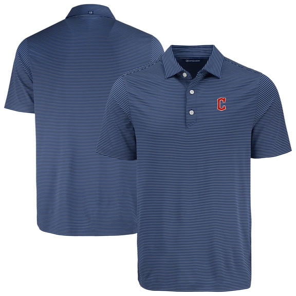 Men's Cutter & Buck Navy Cleveland Guardians Forge Eco Fine Line Stripe Polo