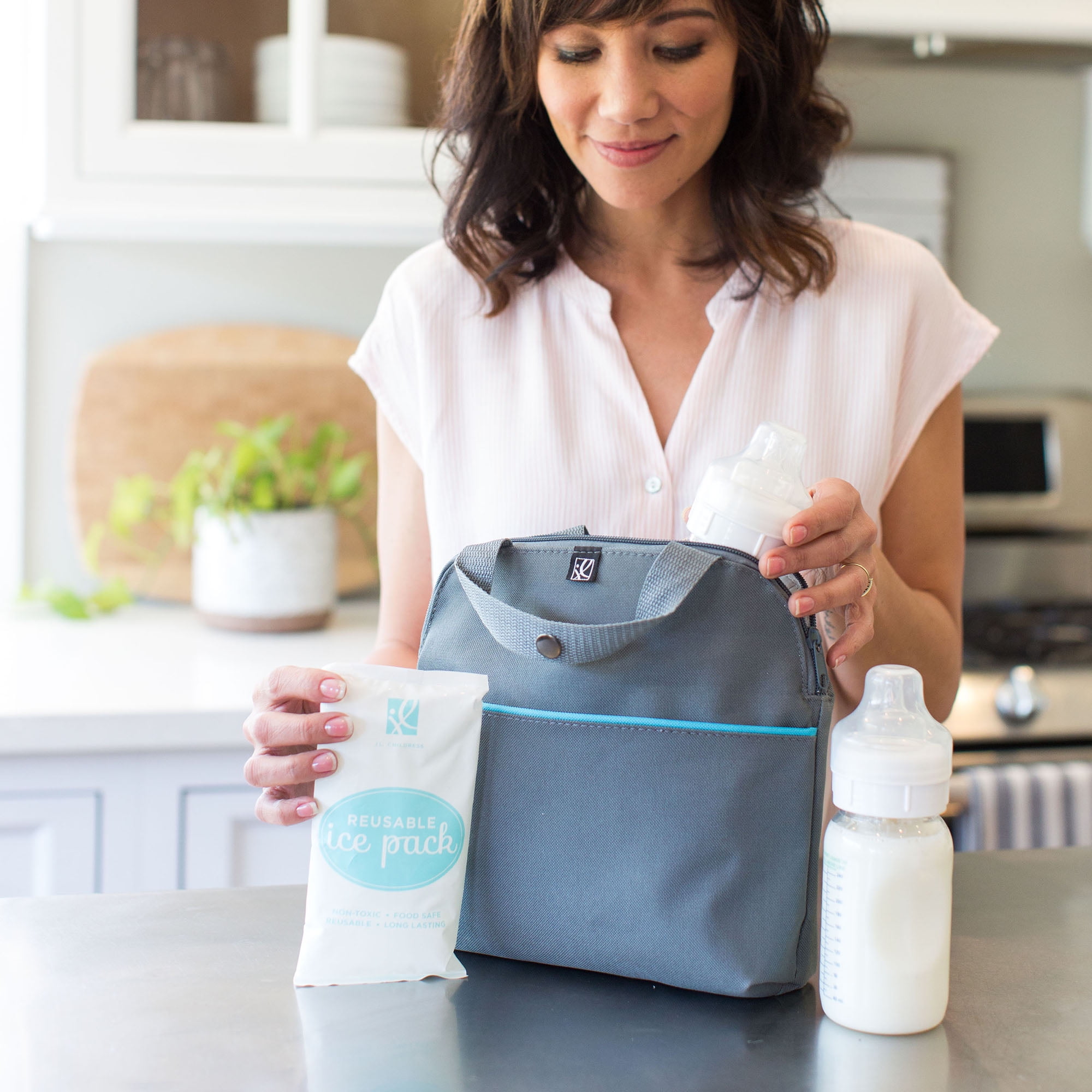 J.L. Childress MaxiCOOL Breast Milk Cooler Travel Bag - Insulated Baby Bottle Storage Bag - Grey/Teal