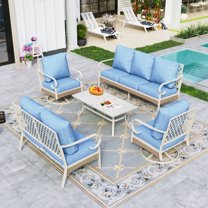 Sophia&William 5 Piece Patio Conversation Set Outdoor Furniture Loveseat Sofa Set with Swivel Chair, Blue