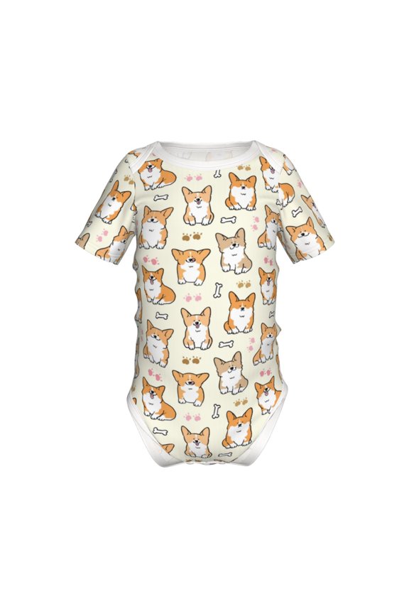 Cartoon Corgi Pattern Baby Climbing Bodysuit Short Sleeve Onesie Unisex 0-12 Months Baby Shirt Newborn Outfits Crotch snap design-18 Months