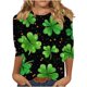 thumbnail image 2 of RKSTN 3/4 Length Sleeve Womens Tops Oversized Crewneck St Patricks Day Lucky Shamrocks Graphic Print T Shirt Womens Casual Plus Size Round Neck Loose Irish Festivities Three Quarter Sleeve Shirt, 2 of 6