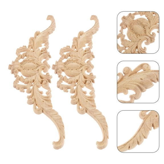 FONDOTIN 2Pcs Furniture Moldings Wood Carved Applique for Doors and Cabinets 11.8x2.8x0.3in