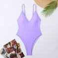 thumbnail image 6 of Swimsuit Solid Color Suspender Backless Tight Fitting Sexy European And American High Open Bikini Swimsuit Purple Womens Swimsuits, 6 of 7