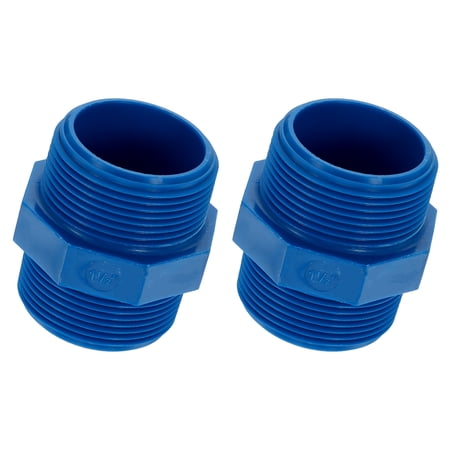 Uxcell 2Pcs PVC Nipple Thread Coupling Adapter Connector G1-1/2 x G1-1/2 Male PVC Pipe Fitting Plumbing Coupling for Home Industrial Agricultural Blue