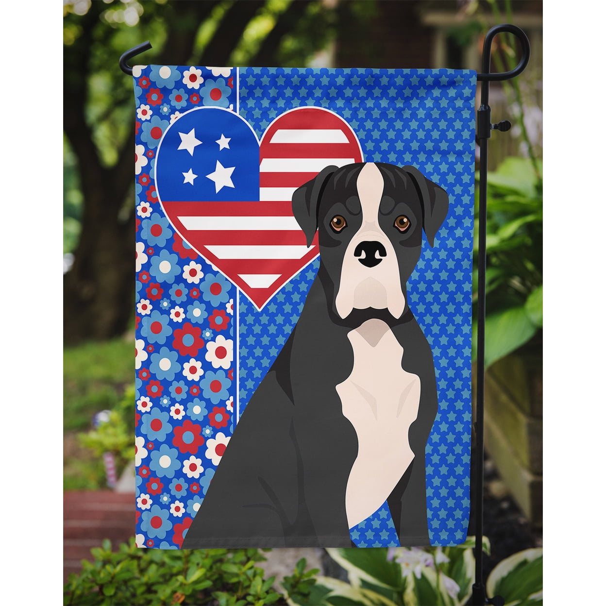 Carolines Treasures WDK5148GF 11.25 x 15.5 in. Natural Eared Black Boxer USA American Garden Flag
