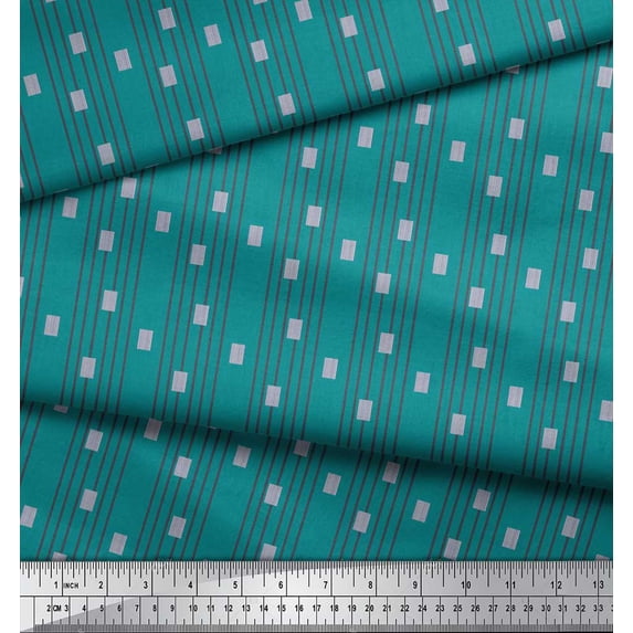 Soimoi Green Velvet Fabric Stripe & Jamdani Print Fabric by the Yard 58 Inch Wide