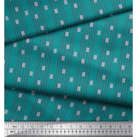 Soimoi Green polyester Crepe Fabric Stripe & Jamdani Print Fabric by the Yard 42 Inch Wide
