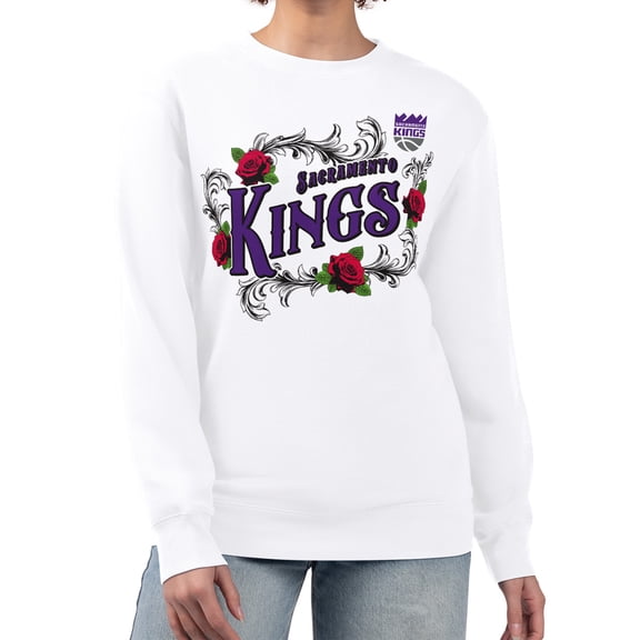 Women's G-III 4Her by Carl Banks White Sacramento Kings Roses Fleece Tri-Blend Sweatshirt