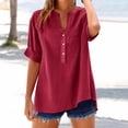 thumbnail image 5 of RongHuan Women Tops Causal V Neck Shirts Short Sleeve Button Up Henley T-Shirts Solid Color Comfy Blouses, 5 of 8