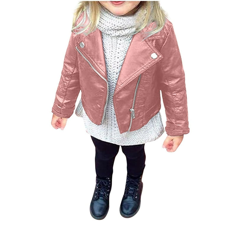 HAOTAGS Boys Girls Faux Leather Jacket Cute Leather Jackets for Kids Pink Size 12 18 Months Walmart