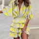 thumbnail image 1 of Women Fashion Print Bat Sleeve Dress V-Neck Hem Irregular Ruffled Slim Dress, 1 of 8