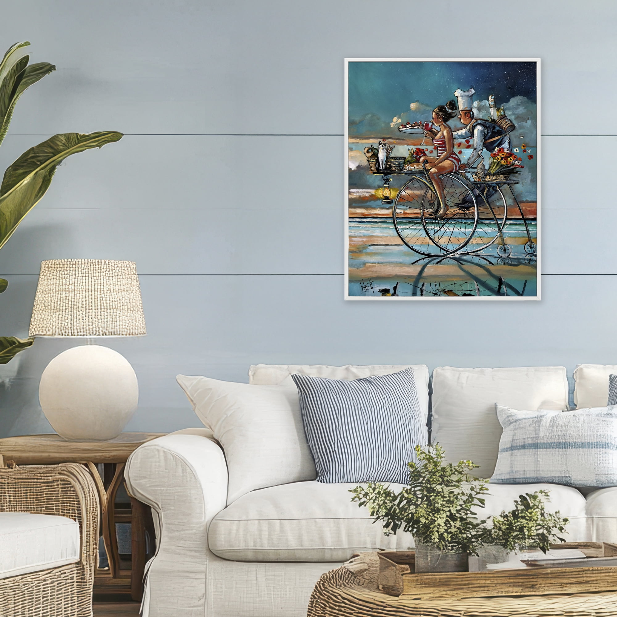 Stupell Industries Zaan's Dream Seaside Bicycle Ride White Framed Giclee Art, design by Ronald West