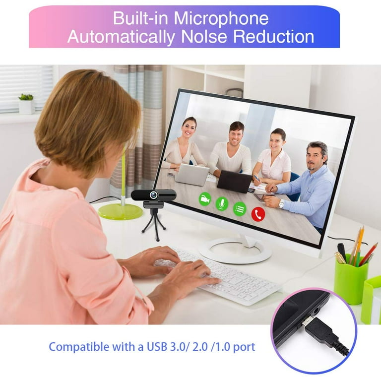 Webcam Centrale USB Denash 2MP FHD - Auto Focus, Micro Intégré - Compatible Zoom, Skype, PC, Android TV