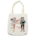 thumbnail image 1 of Indie Tote Bag, Urban Cat Dog Characters Musician Guitarist Intellectual Boy Girl, Cloth Linen Reusable Bag for Shopping Books Beach and More, 16.5" X 14", Cream, by Ambesonne, 1 of 2