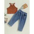 thumbnail image 4 of Bagilaanoe 2pcs Toddler Baby Girl Long Pants Set Sleeveless Camisole Tops + Ripped Jeans Denim Trousers 18M 24M 3T 4T 5T 6T Kids Casual Outfits, 4 of 8