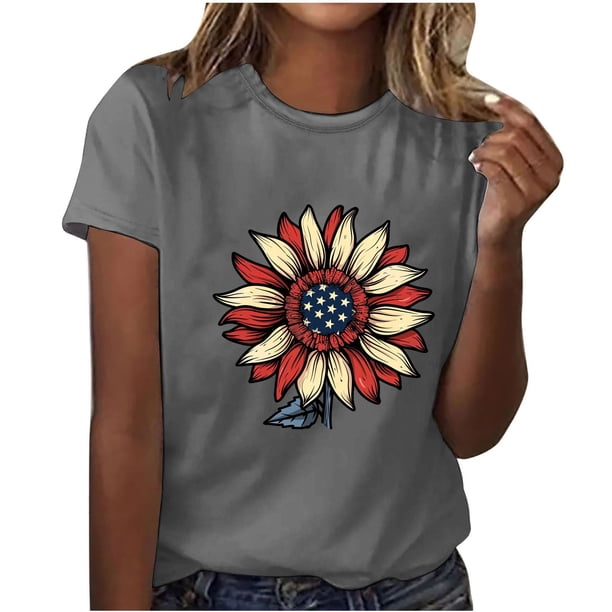 Camisetas de Manga Corta para Mujeres de Longitud Regular de Poliéster Sólido, Camiseta de Fiesta de Mayo Y Blusa Del Festival para la Primavera Y el Verano