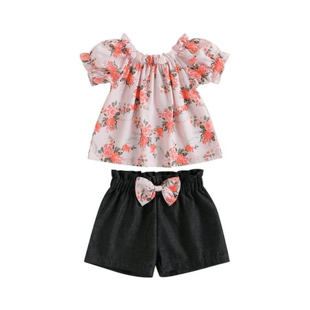 

Qtinghua Toddler Baby Girl Floral Off Shoulder Loose Crop Tops Shirts High Waist Bottoms Shorts Summer Outfits Pink 6-12 Months