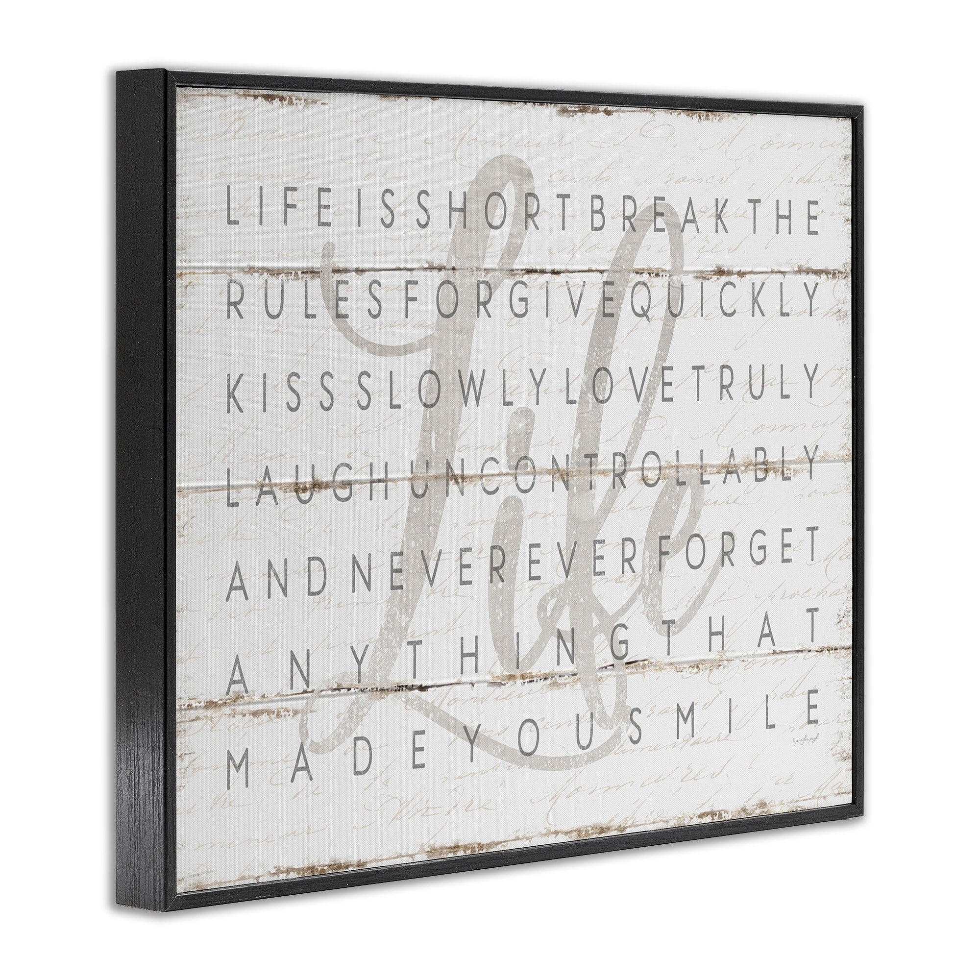 The Stupell Home Decor Collection Life Is Short Smile Grey on White Planked Look Framed Giclee Texturized Art, 11 x 1.5 x 14