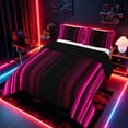thumbnail image 2 of meiyoeat Modern Pink Striped Full Size Comforter Sets, Luxury Dark Gradient Bedding Sets for Boys, Pink, Black Reversible 3pcs, 1 Comforter and 2 Pillowcases, 2 of 6