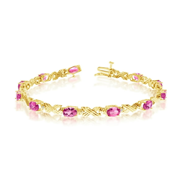 14K Yellow Gold Oval Pink Topaz and Diamond Bracelet