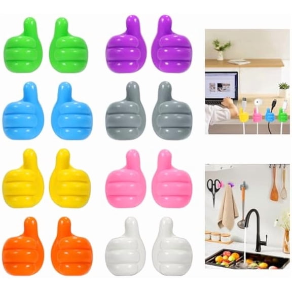 Minzimin Silicone Thumb Wall Hook - 16/32 PCS Multi-Function Self-Adhesive Cord Holder for Cable Clip Key Hat Makeup Brush, Home Office Cable Clip Wire Desk Organizer