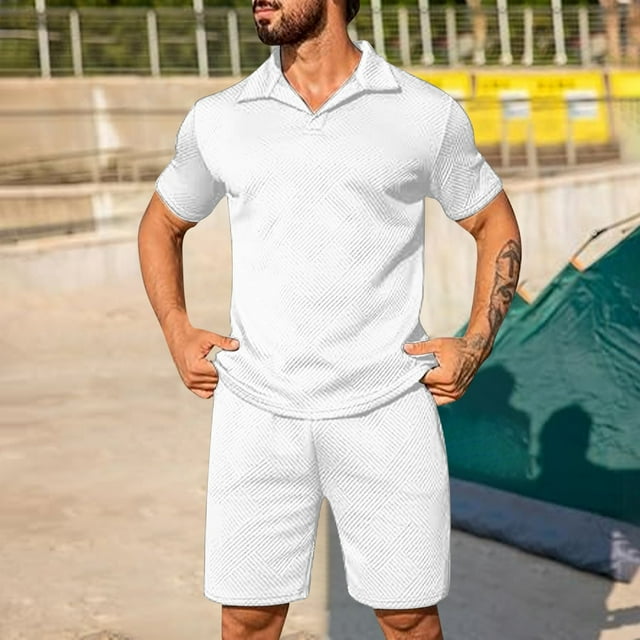 NTACZA Shorts Set for Men Short Sleeve Shirt Shorts Tracksuits Collared Mens Athletic Sweatsuits 2X