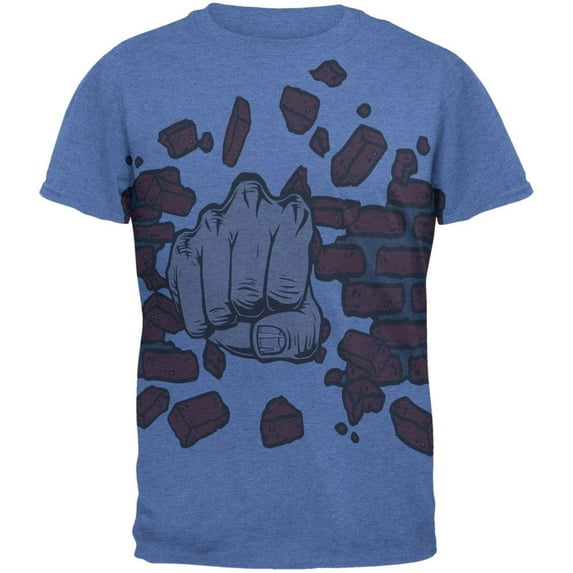 Brick Fist All Over Heather Blue Adult T-Shirt - X-Large