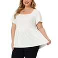 thumbnail image 2 of Women's Plus Size Tee Shirts Square Neck Textured Printed Peplum Summer Short Sleeve Tops White 2X, 2 of 7