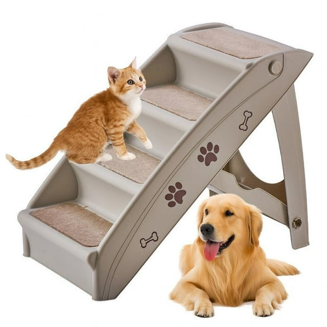 Escalera Plegable para Perro con Patas Antideslizantes - Escaleras de Cama para Perro, 62x40x49.5 CM, Escalera Perro Cama, Soporta hasta 75 KG, para Sofá, Cama o Auto (4 Capas, Gris)