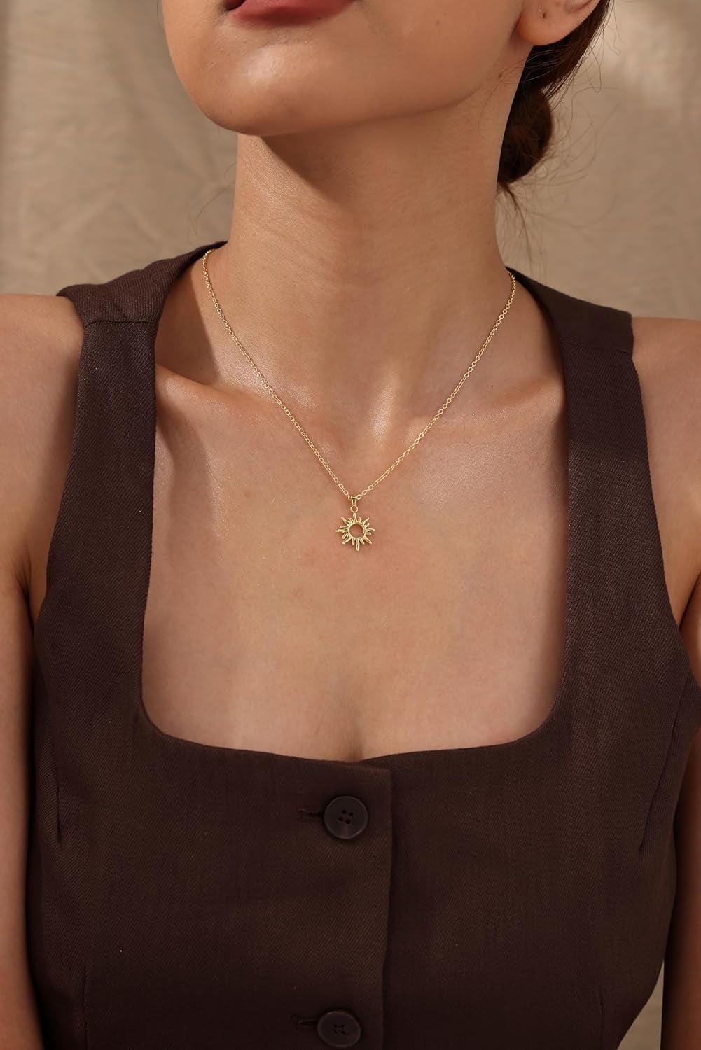JL Layered Necklaces for Women Trendy, Dainty 14k Gold Plated Pendant Necklace Layering Necklace for Women Non Tarnish Hypoallergenic Sun Gold Necklace Stack Gold Jewelry for Women Gifts