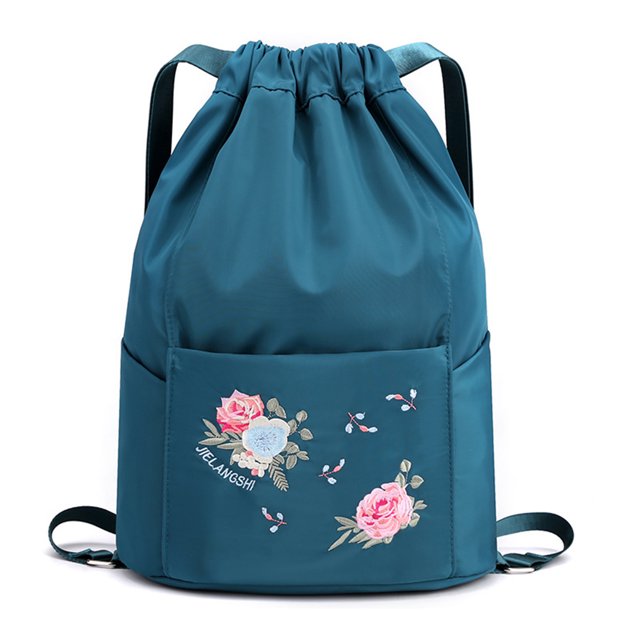 CAROOTU Drawstring Bag Embroidery Backpack Lightweight Oxford Cloth Shoulders Bag Splash Proof Sackpack