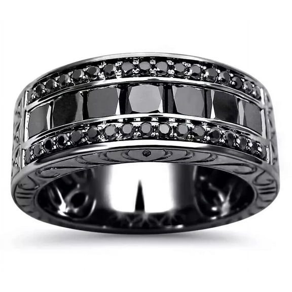 3.00Ct Princess Cut Simulated Black Diamond Half Men's Wedding Band Ring 14K Black Gold Plated 925 Sterling Silver For Him