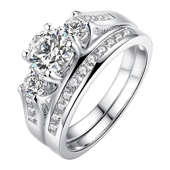 DESIGNICE Wedding Bands for Women Ladies Diamond Set Ring Popular Stainless Steel Ring Couple Ring Festival Birthday Gift Jewelry Rings for Her Wedding Band Women (Silver,7)