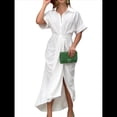 thumbnail image 1 of Vestido Camisero Fruncido de Verano para Mujer, Corta, Solapa, Cuello en V, Fiesta, Cintura Alta, L, 1 of 9