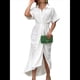 thumbnail image 1 of Vestido Camisero Fruncido de Verano para Mujer, Corta, Solapa, Cuello en V, Fiesta, Cintura Alta, XXL, 1 of 9