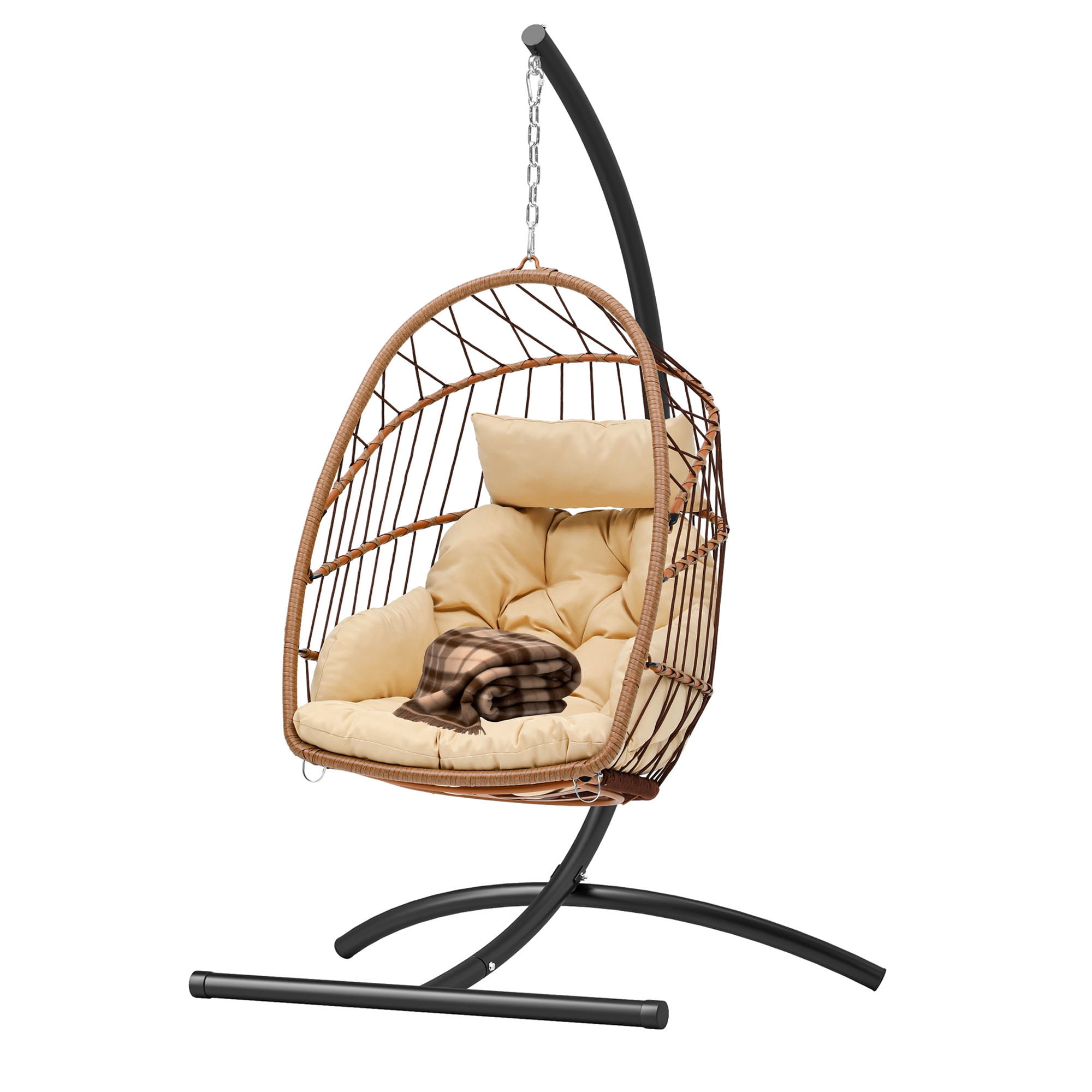 Uforic Hanging Egg Chair with Stand & Cushion, Swing Design, 330 Lbs for Indoor/Outdoor, Brown