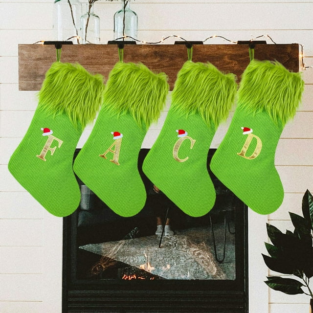 onlyliua Ofertas Del Prime Day de Hoy 2024 Suministros para Las Fiestas Navideñas Calcetines Navideños Regalos Calcetines Decoración Del Lugar Calcetines Navideños Peludos Verdes de Punto Grandes con