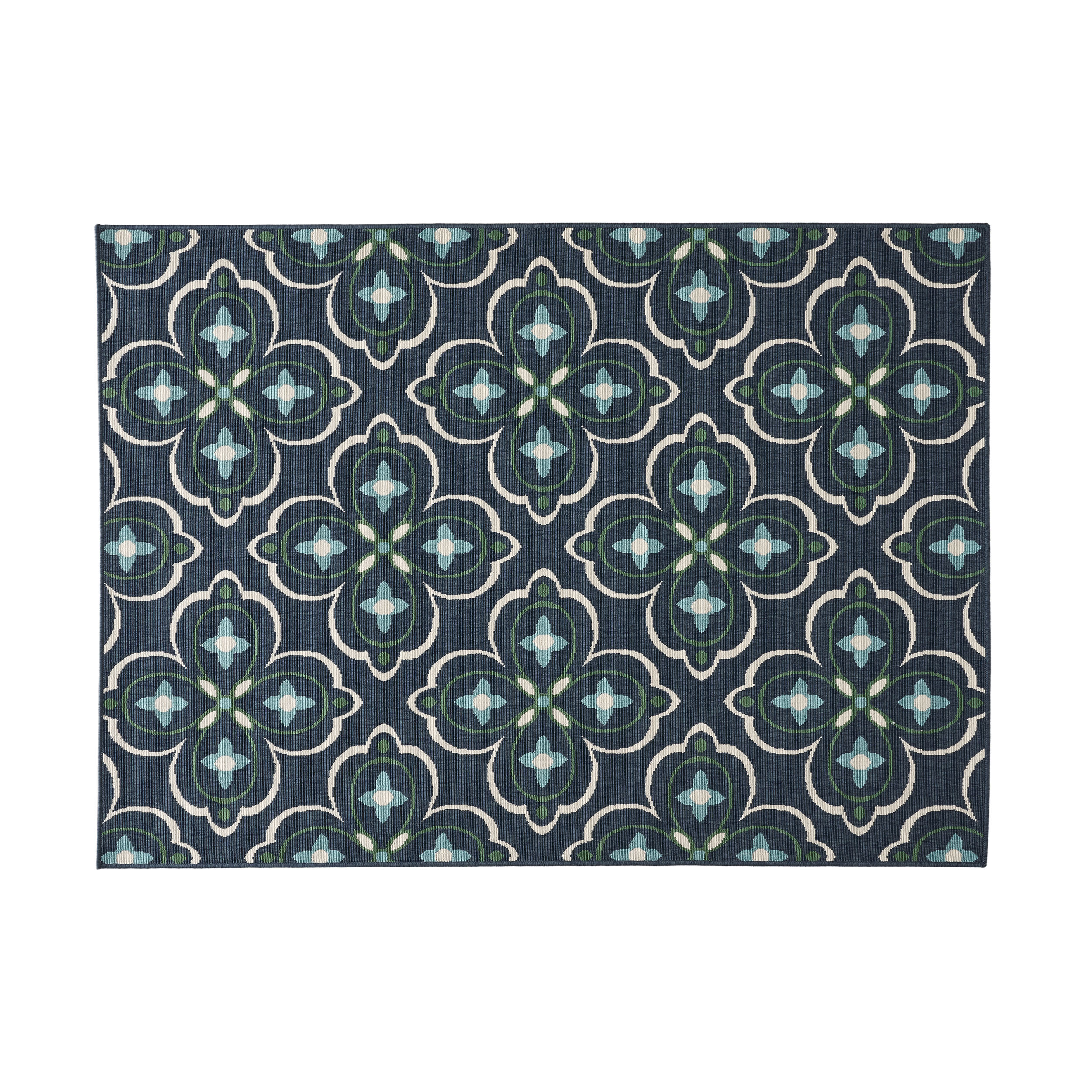 Adelaide Outdoor 5'3" x 7' Medallion Area Rug, Blue and Green